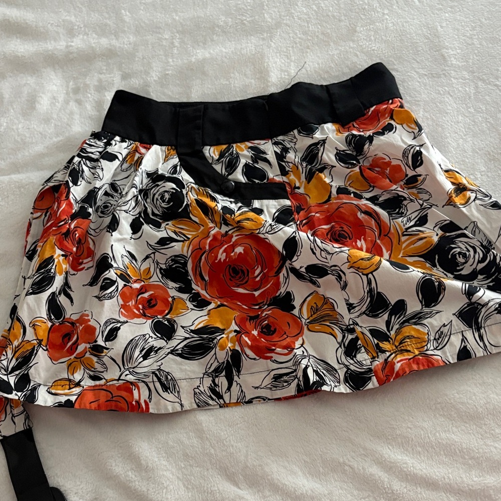 Floral Mini Skirt with Black Waistband